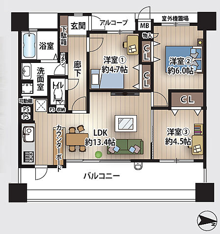 3LDK 間取り