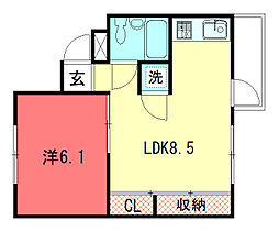 リビェールすぎうら 1DKの間取図画像