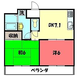 上阿達谷口マンション 2DKの間取図画像