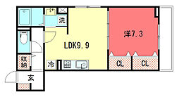 京都市北区大宮東小野堀町アパート 1LDKの間取図画像