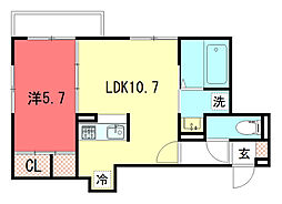 サンライフ上賀茂壱番館 1LDKの間取図画像