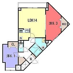 エスタプレイス 2LDKの間取図画像