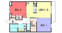 リーゾ北山 2LDKの間取図画像