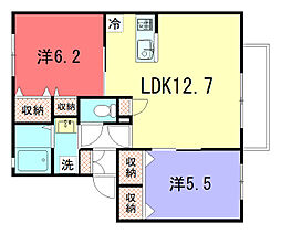 シェルガーデンC棟 2LDKの間取図画像