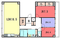 北山アトリエビル 3LDKの間取図画像