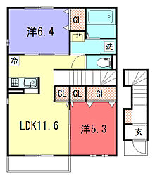 京都市左京区一乗寺花ノ木町アパート 2LDKの間取図画像