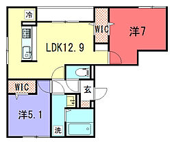 仮)D-ROOM岩倉花園 2LDKの間取図画像