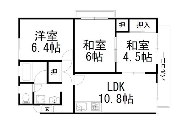 南宇治ローレルコートC棟 ｜京都府宇治市伊勢田町名木１丁目(賃貸マンション3LDK・2階・64.52㎡)の写真 その2