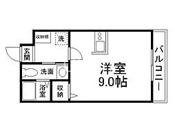 フラッティ堀川北山 4階ワンルームの間取り