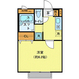 アムール泉 2階1Kの間取り