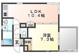 ヴィラ神仙寺 1LDKの間取図画像