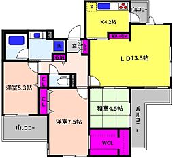 御影パーク・ハイム2 3LDKの間取図画像