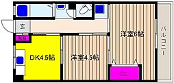 ヴィラ本山 2DKの間取図画像