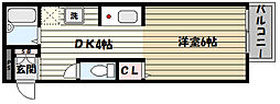 西之町ハイツB 1DKの間取図画像