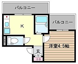 アメニティ東神戸二番館 1DKの間取図画像