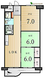 労住協第11ビル京町マンション 3LDKの間取図画像