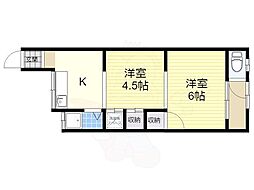 仲辻第一マンション 2Kの間取図画像