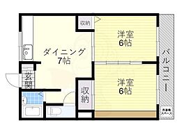 ハイツ中西 2DKの間取図画像