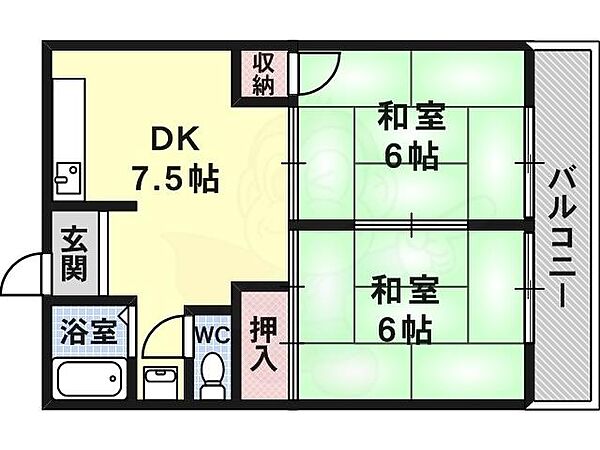 メゾン平野 ｜大阪府柏原市平野１丁目(賃貸マンション2DK・3階・40.00㎡)の写真 その2