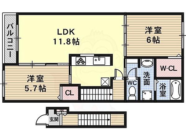 アビタシオン ｜大阪府羽曳野市高鷲２丁目(賃貸アパート2LDK・2階・57.96㎡)の写真 その2