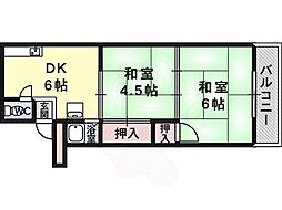 羽曵山第二サンハイツ 1LDKの間取図画像
