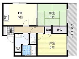 第5ハイグレード志紀 2DKの間取図画像