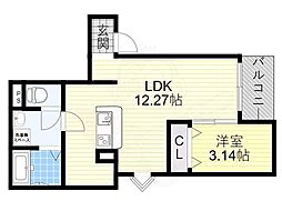 松原市天美東9丁目アパート 1LDKの間取図画像