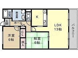 メゾンドゥボヌール 2LDKの間取図画像