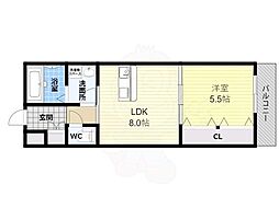 ノイヴェル新堂 1LDKの間取図画像