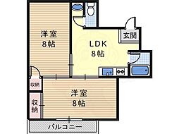 コーポイン松原 2LDKの間取図画像