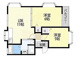 ECP高井田2 2LDKの間取図画像