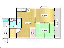 ビートル山本北D棟 2DKの間取図画像