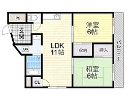 滝谷ユタカハイツ 2LDKの間取図画像