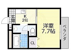 ヴィラ・ソレイユB棟 1Kの間取図画像