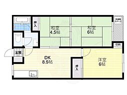 カトレアハイツ 3DKの間取図画像