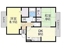 ニューリバーサイド八尾南D 2DKの間取図画像