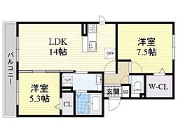 パルコートリバーサイド 2LDKの間取図画像