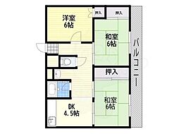 ビレッジハウス城蓮寺6号棟 3DKの間取図画像