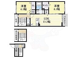 ドミソレイユ3 2LDKの間取図画像