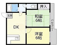 プレアール山城 2DKの間取図画像
