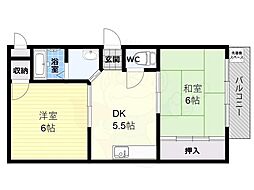 シティ八尾 2DKの間取図画像