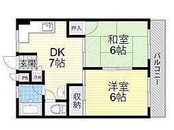 寿コーポ 2DKの間取図画像