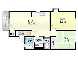 グリーンヒル小金台B棟 2LDKの間取図画像