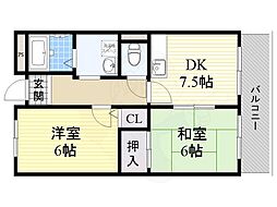 メゾン天美 2DKの間取図画像