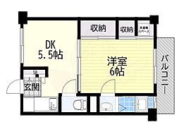 ビレッジハウス法善寺3号棟 1DKの間取図画像