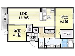 セクレール北本町A 2LDKの間取図画像