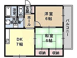 ベルエポックC棟 2DKの間取図画像
