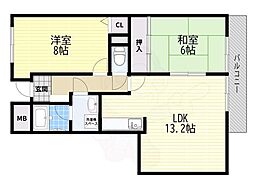 ドムス野中 2LDKの間取図画像