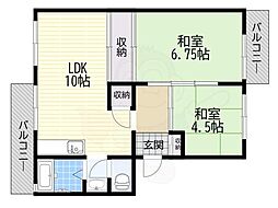 フラワリータウン志紀G棟 2LDKの間取図画像