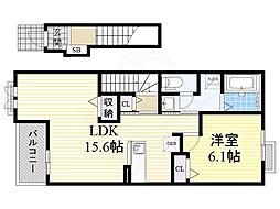 パークライフ八尾1 1LDKの間取図画像